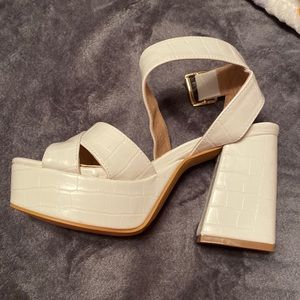 White snake print chunky platform heels